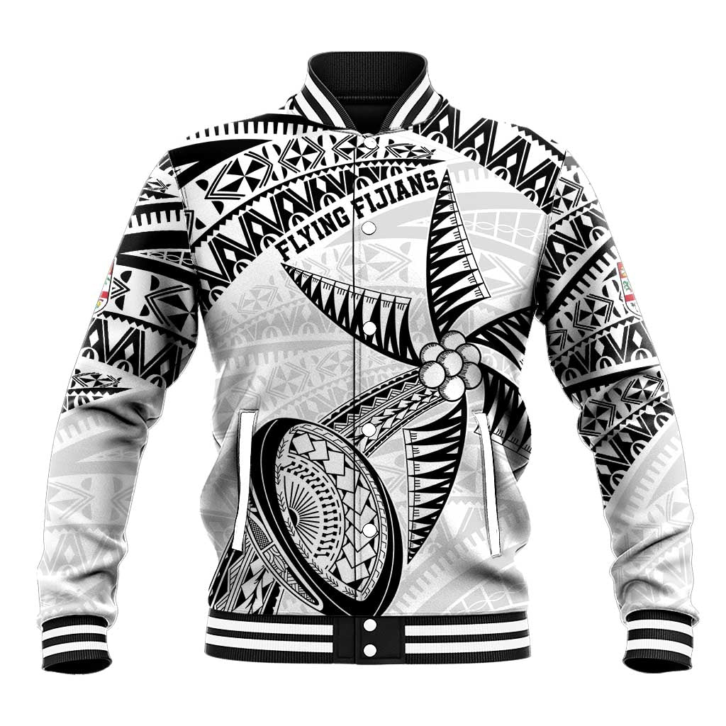 Custom Fiji Rugby Pacific Baseball Jacket Polynesian Palm Tattoo LT9 Unisex White - Polynesian Pride
