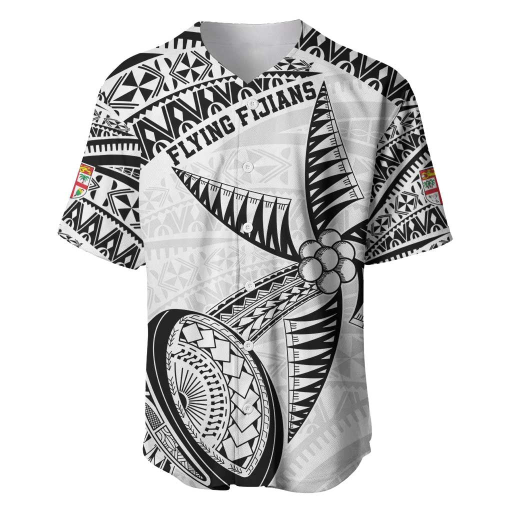 Custom Fiji Rugby Pacific Baseball Jersey Polynesian Palm Tattoo LT9 White - Polynesian Pride