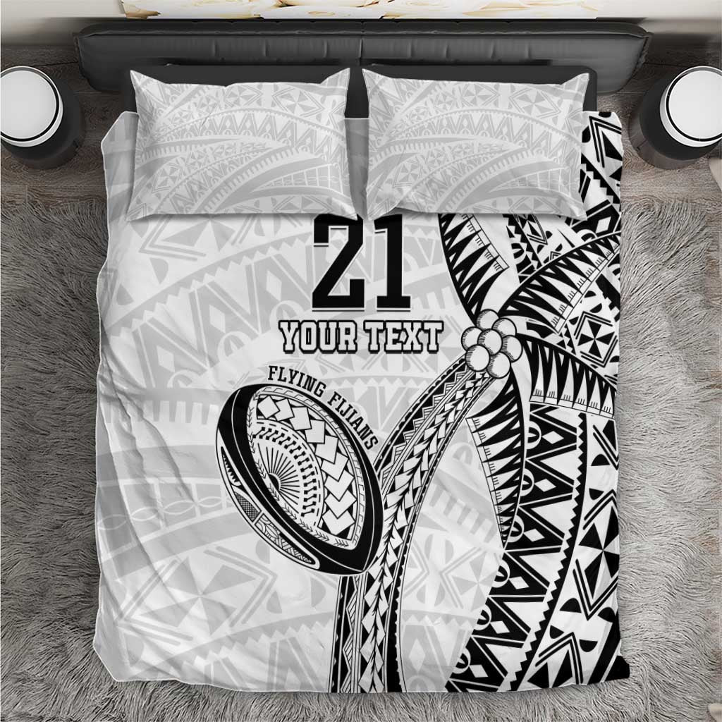 Custom Fiji Rugby Pacific Bedding Set Polynesian Palm Tattoo LT9 White - Polynesian Pride