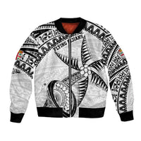 Custom Fiji Rugby Pacific Bomber Jacket Polynesian Palm Tattoo LT9 Unisex White - Polynesian Pride