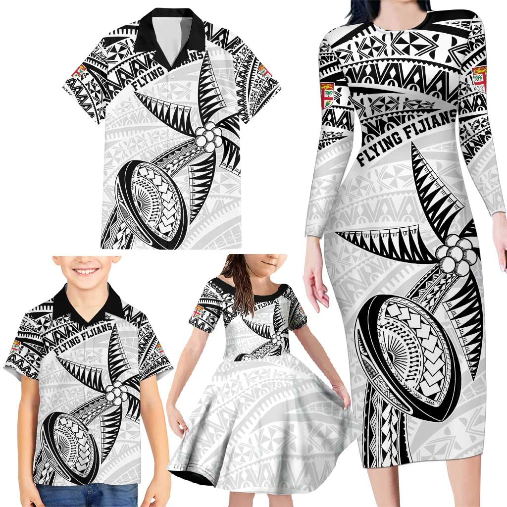 Custom Fiji Rugby Pacific Family Matching Long Sleeve Bodycon Dress and Hawaiian Shirt Polynesian Palm Tattoo