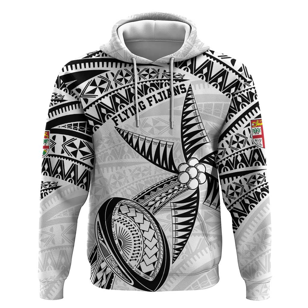 Custom Fiji Rugby Pacific Hoodie Polynesian Palm Tattoo LT9 Pullover Hoodie White - Polynesian Pride