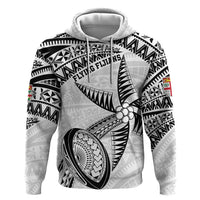 Custom Fiji Rugby Pacific Hoodie Polynesian Palm Tattoo LT9 Pullover Hoodie White - Polynesian Pride