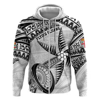 Custom Fiji Rugby Pacific Hoodie Polynesian Palm Tattoo LT9 Zip Hoodie White - Polynesian Pride