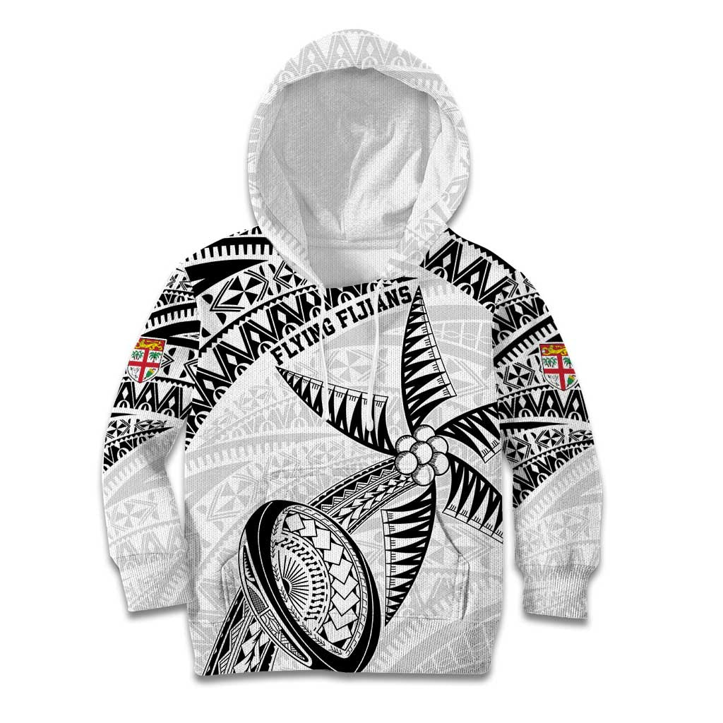 Custom Fiji Rugby Pacific Kid Hoodie Polynesian Palm Tattoo LT9 Hoodie White - Polynesian Pride