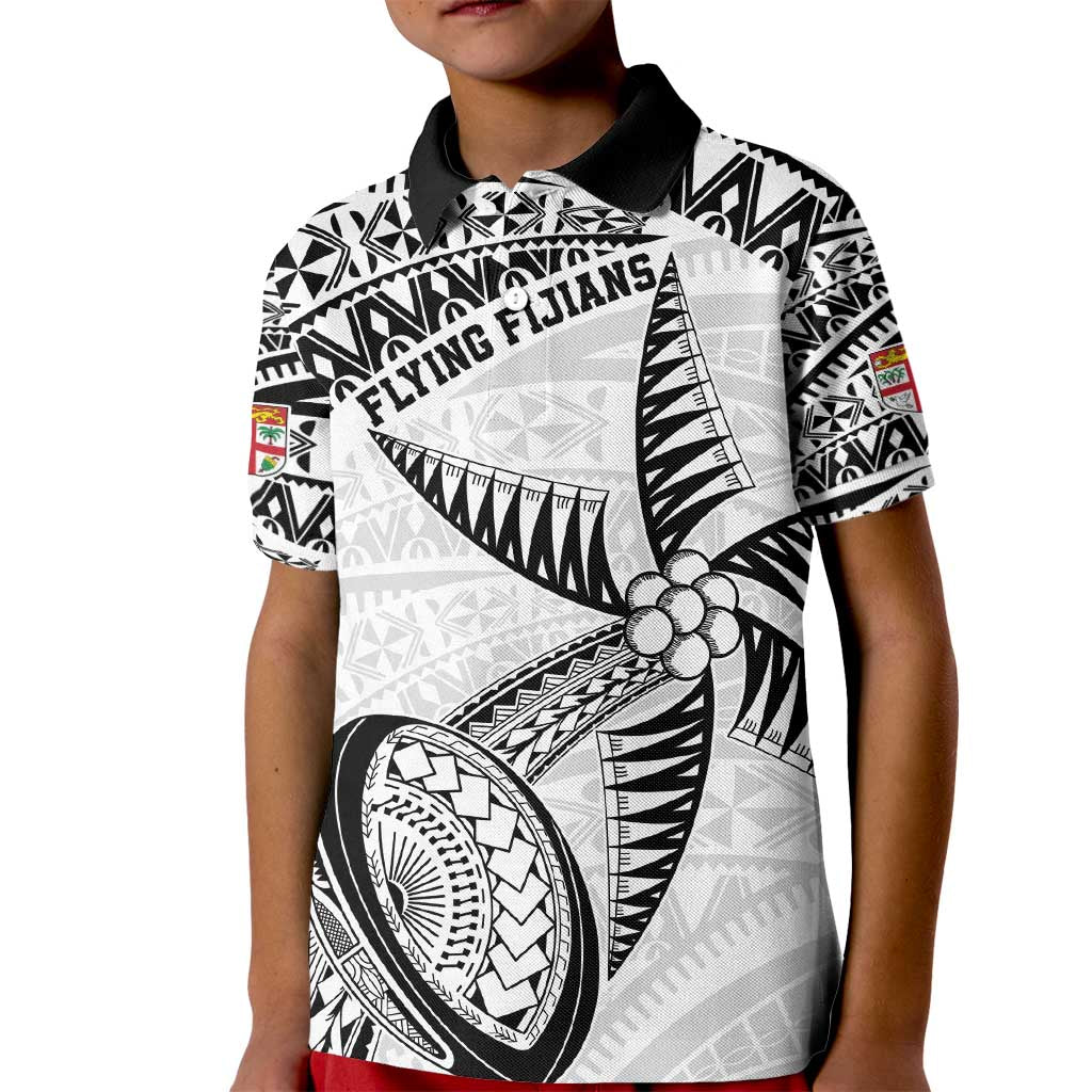 Custom Fiji Rugby Pacific Kid Polo Shirt Polynesian Palm Tattoo LT9 Kid White - Polynesian Pride