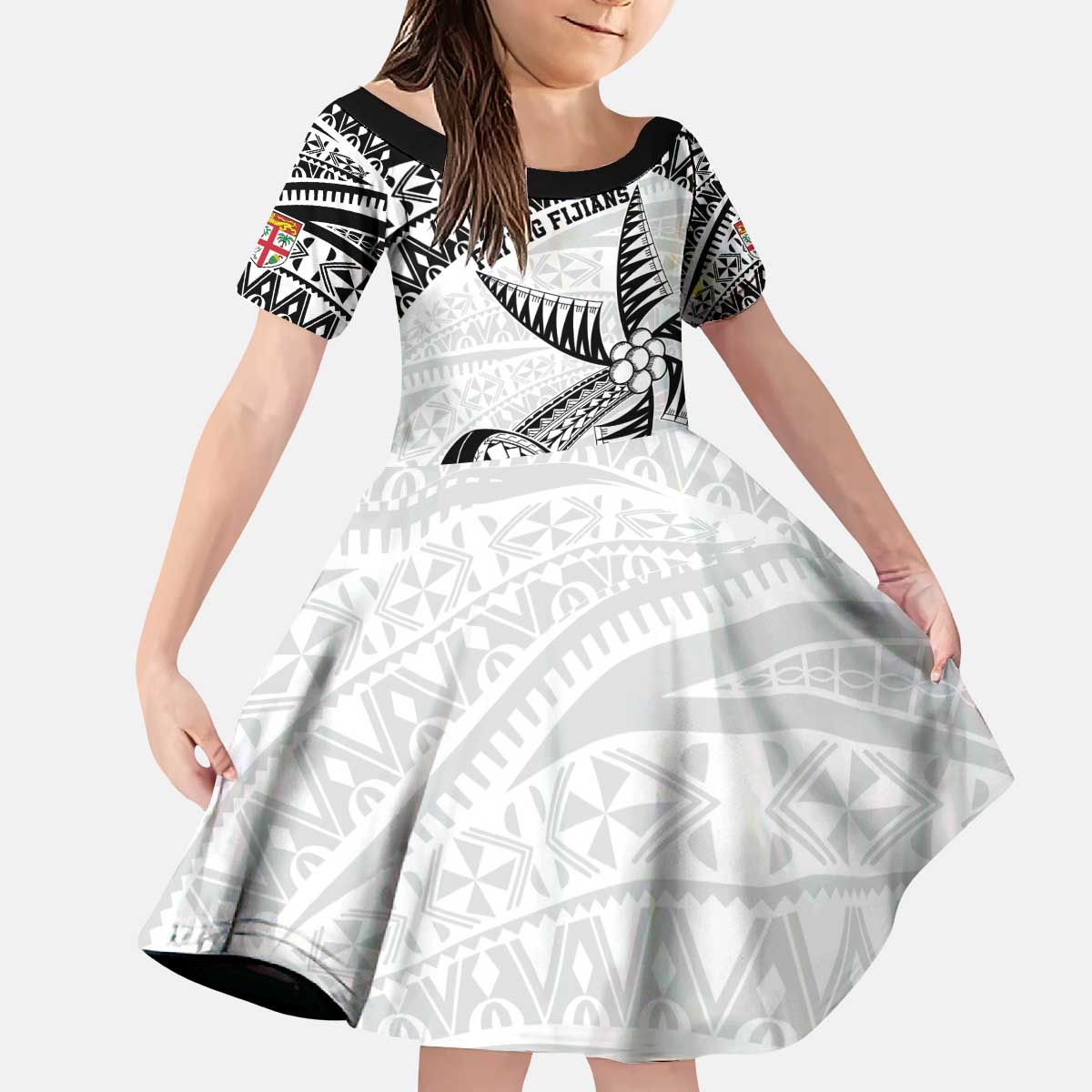 Custom Fiji Rugby Pacific Kid Short Sleeve Dress Polynesian Palm Tattoo