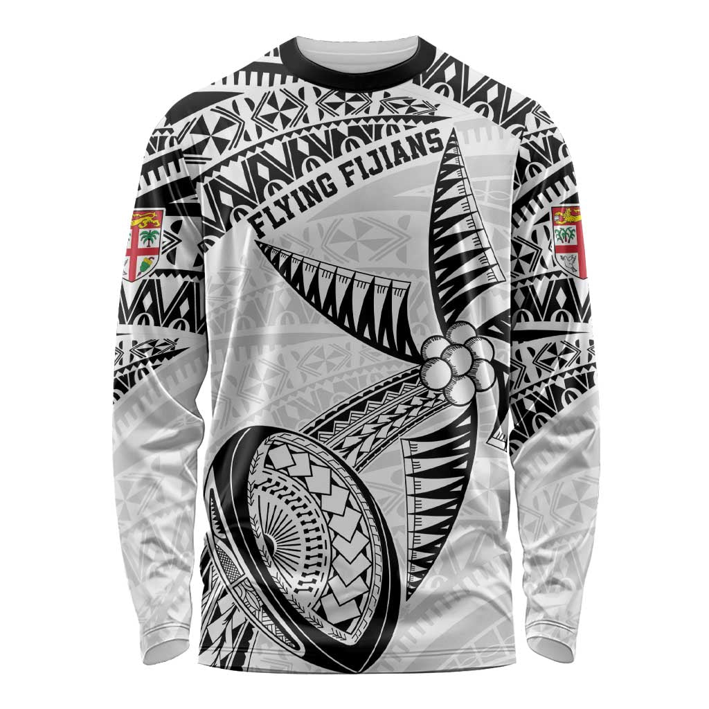 Custom Fiji Rugby Pacific Long Sleeve Shirt Polynesian Palm Tattoo LT9 Unisex White - Polynesian Pride