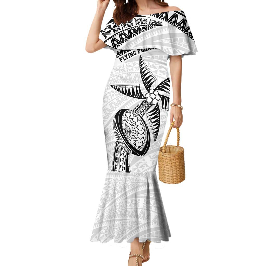 Custom Fiji Rugby Pacific Mermaid Dress Polynesian Palm Tattoo LT9 Women White - Polynesian Pride
