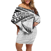 Custom Fiji Rugby Pacific Off Shoulder Short Dress Polynesian Palm Tattoo LT9 Women White - Polynesian Pride