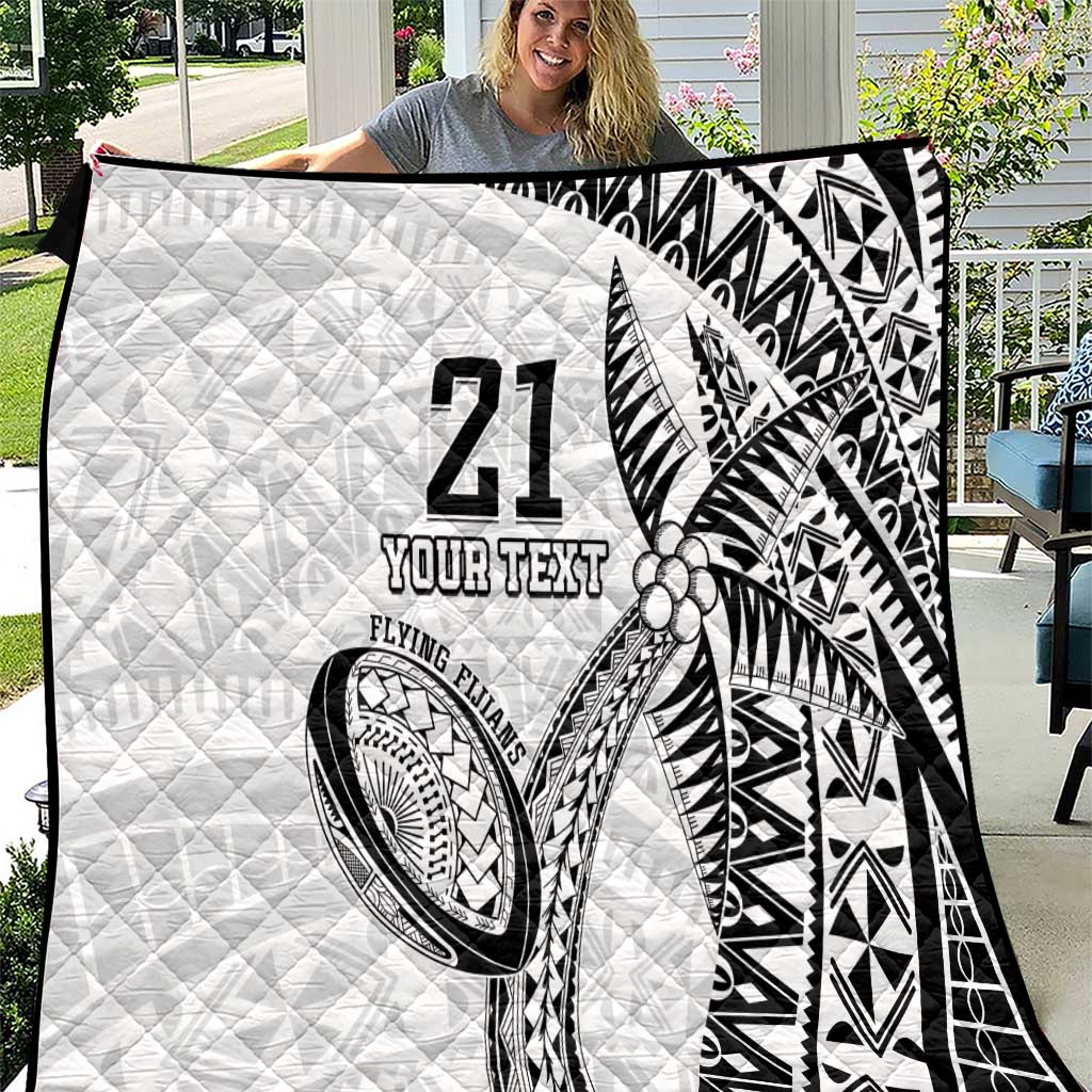 Custom Fiji Rugby Pacific Quilt Polynesian Palm Tattoo LT9 White - Polynesian Pride