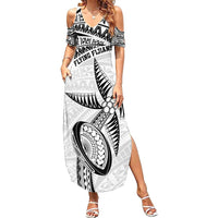 Custom Fiji Rugby Pacific Summer Maxi Dress Polynesian Palm Tattoo LT9 Women White - Polynesian Pride