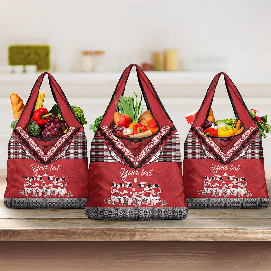 Personalised Tonga Rugby Pacific Grocery Bag Ikale Tahi Sipi Tau LT9 3-pack One Size Red - Polynesian Pride