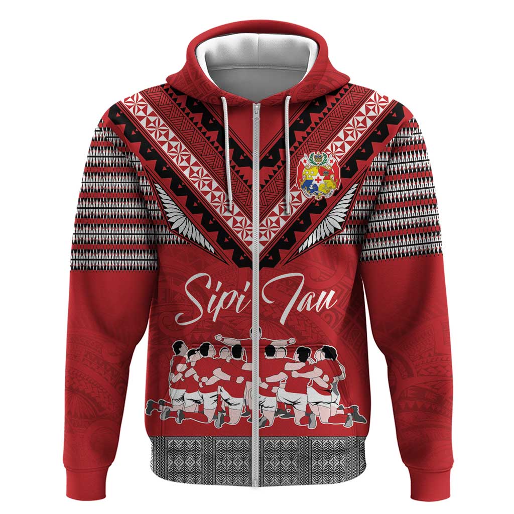 Personalised Tonga Rugby Pacific Hoodie Ikale Tahi Sipi Tau LT9 Zip Hoodie Red - Polynesian Pride