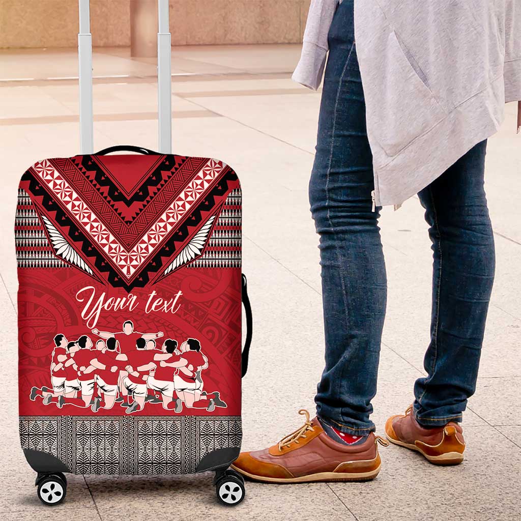 Personalised Tonga Rugby Pacific Luggage Cover Ikale Tahi Sipi Tau LT9 Red - Polynesian Pride
