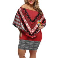 Personalised Tonga Rugby Pacific Off Shoulder Short Dress Ikale Tahi Sipi Tau LT9 Women Red - Polynesian Pride