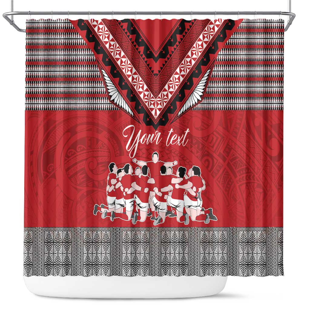 Personalised Tonga Rugby Pacific Shower Curtain Ikale Tahi Sipi Tau LT9 Red - Polynesian Pride