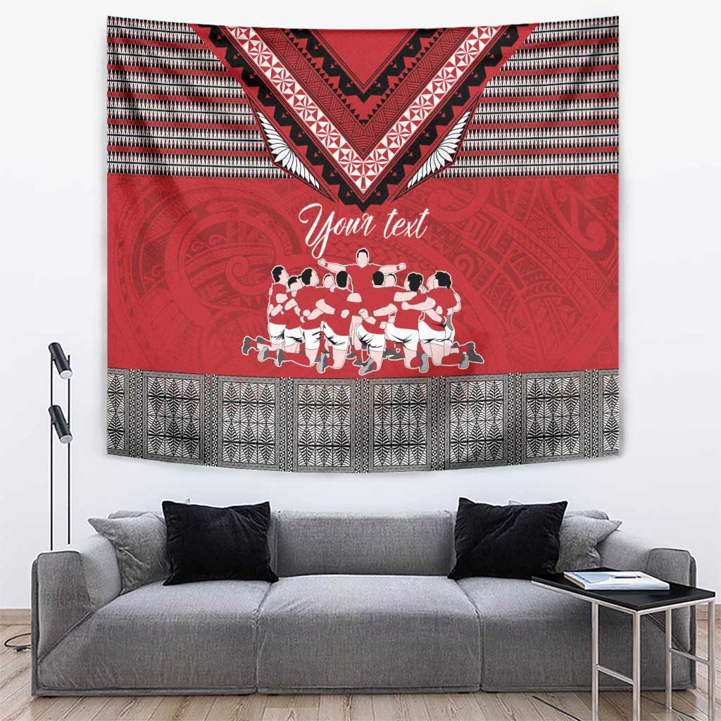 Personalised Tonga Rugby Pacific Tapestry Ikale Tahi Sipi Tau LT9 Red - Polynesian Pride