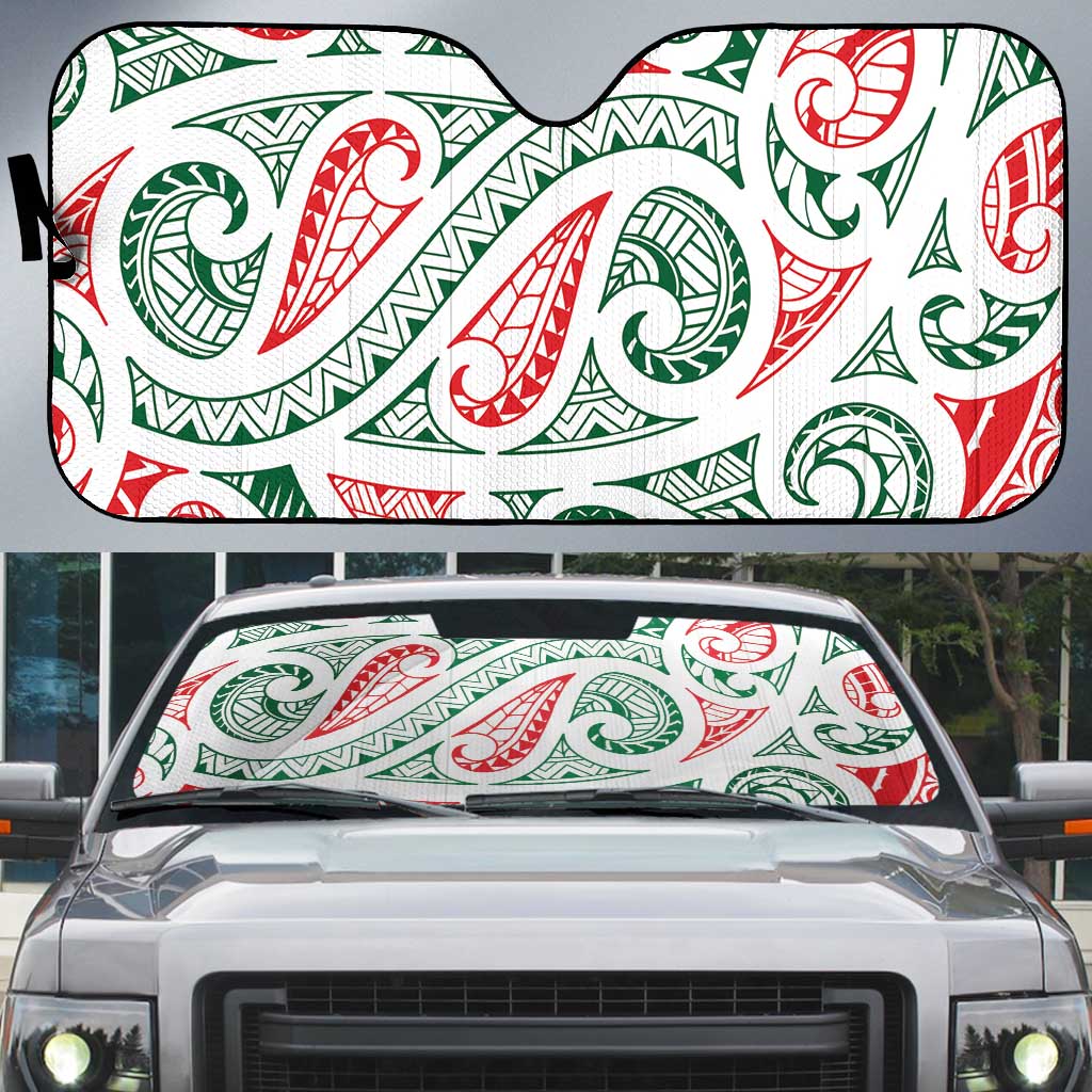 New Zealand Kowhaiwhai Christmas Auto Sun Shade Traditional Maori Koru Pattern LT9 White - Polynesian Pride