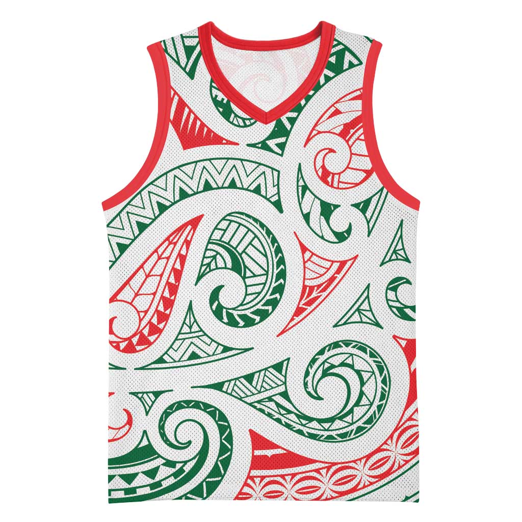 New Zealand Kowhaiwhai Christmas Basketball Jersey Traditional Maori Koru Pattern LT9 Unisex White - Polynesian Pride