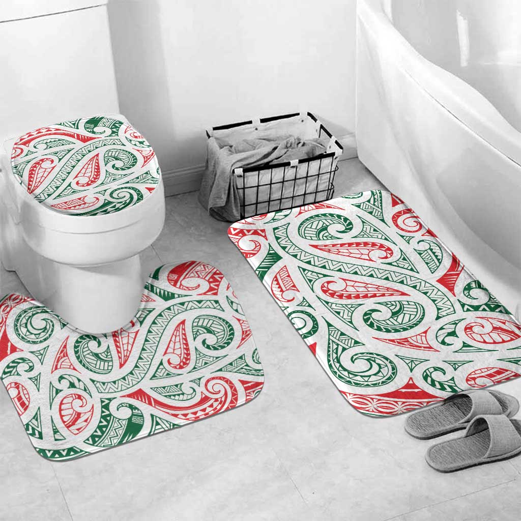 New Zealand Kowhaiwhai Christmas Bathroom Set Traditional Maori Koru Pattern LT9 Mat Set Only (3 pcs) One Size White - Polynesian Pride