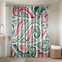 New Zealand Kowhaiwhai Christmas Bathroom Set Traditional Maori Koru Pattern LT9 Shower Curtain Only White - Polynesian Pride