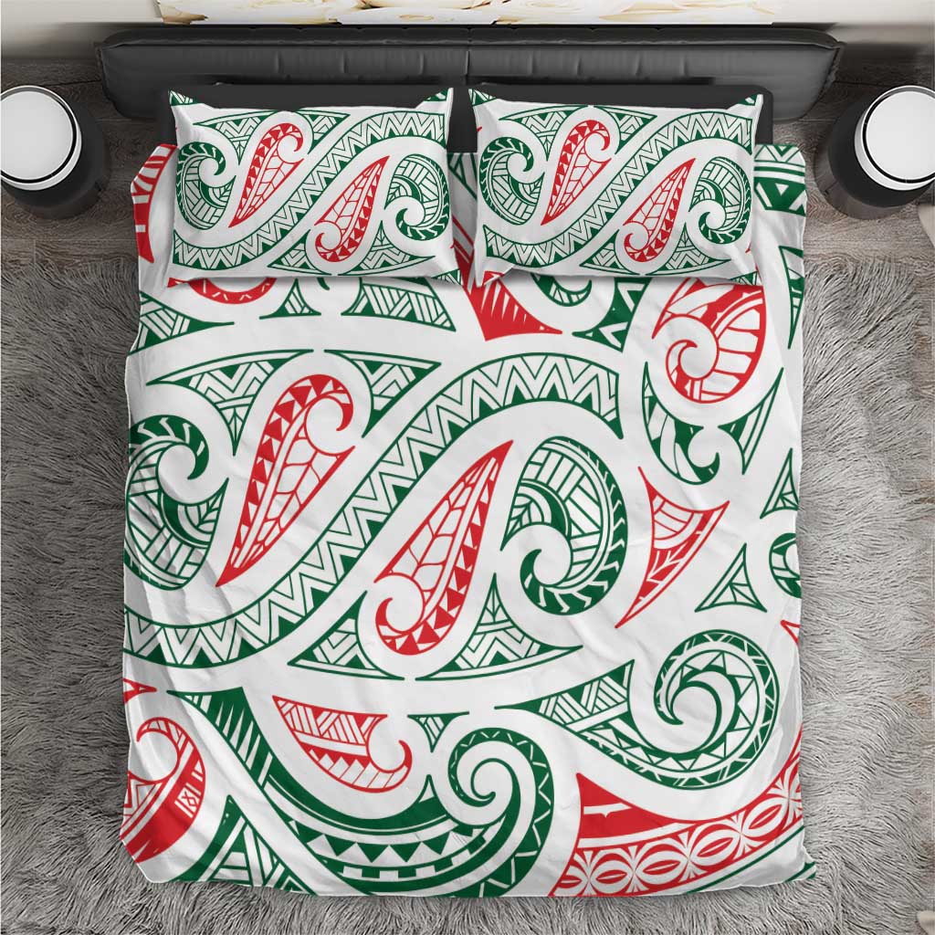 New Zealand Kowhaiwhai Christmas Bedding Set Traditional Maori Koru Pattern LT9 White - Polynesian Pride