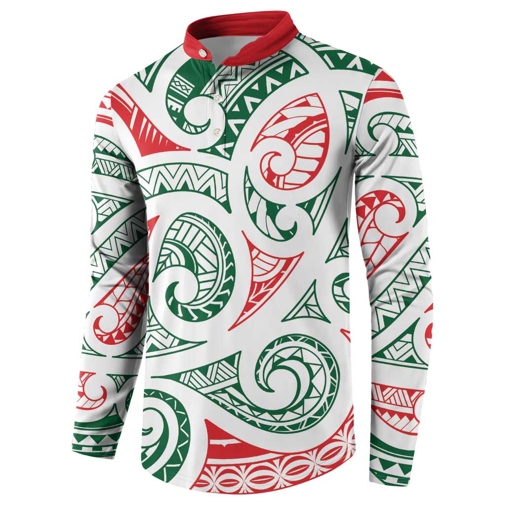 New Zealand Kowhaiwhai Christmas Button Sweatshirt Traditional Maori Koru Pattern LT9 - Polynesian Pride
