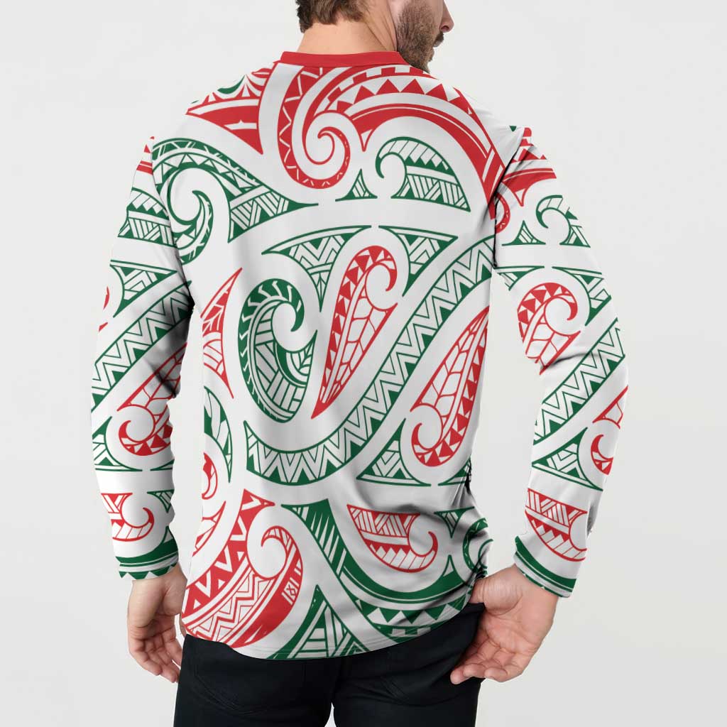 New Zealand Kowhaiwhai Christmas Button Sweatshirt Traditional Maori Koru Pattern LT9 - Polynesian Pride