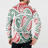 New Zealand Kowhaiwhai Christmas Button Sweatshirt Traditional Maori Koru Pattern LT9 - Polynesian Pride