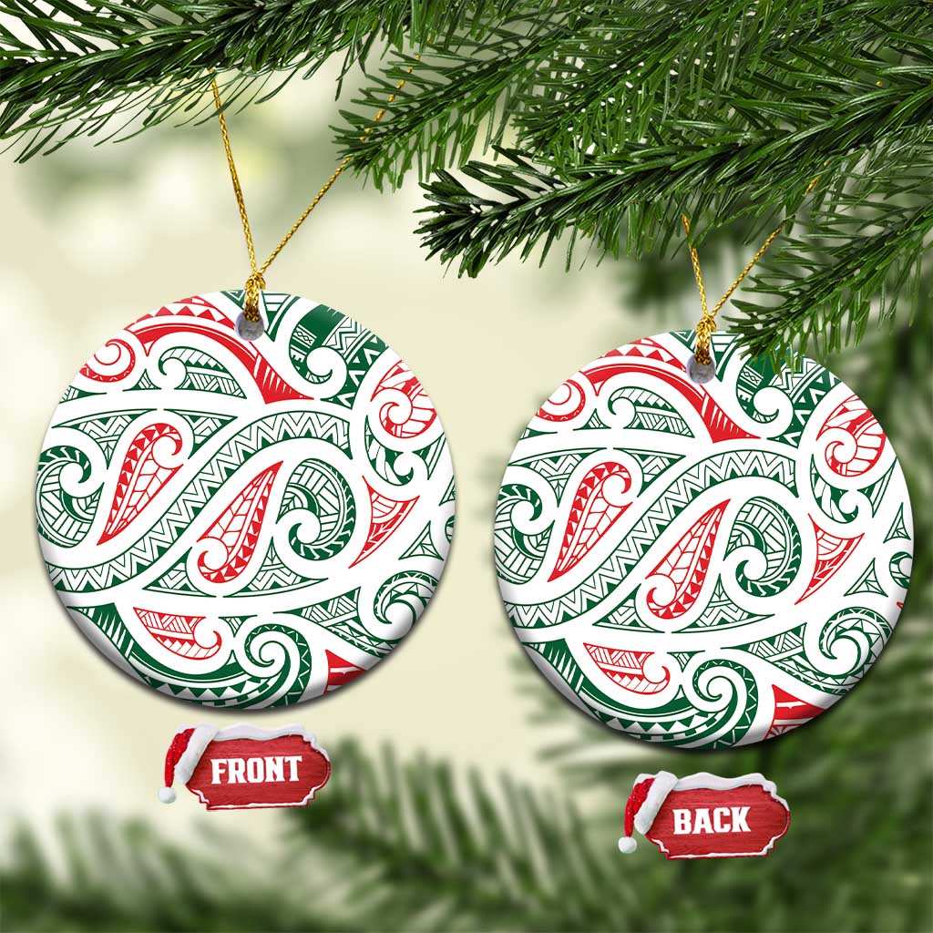 New Zealand Kowhaiwhai Christmas Ceramic Ornament Traditional Maori Koru Pattern LT9 Circle White - Polynesian Pride