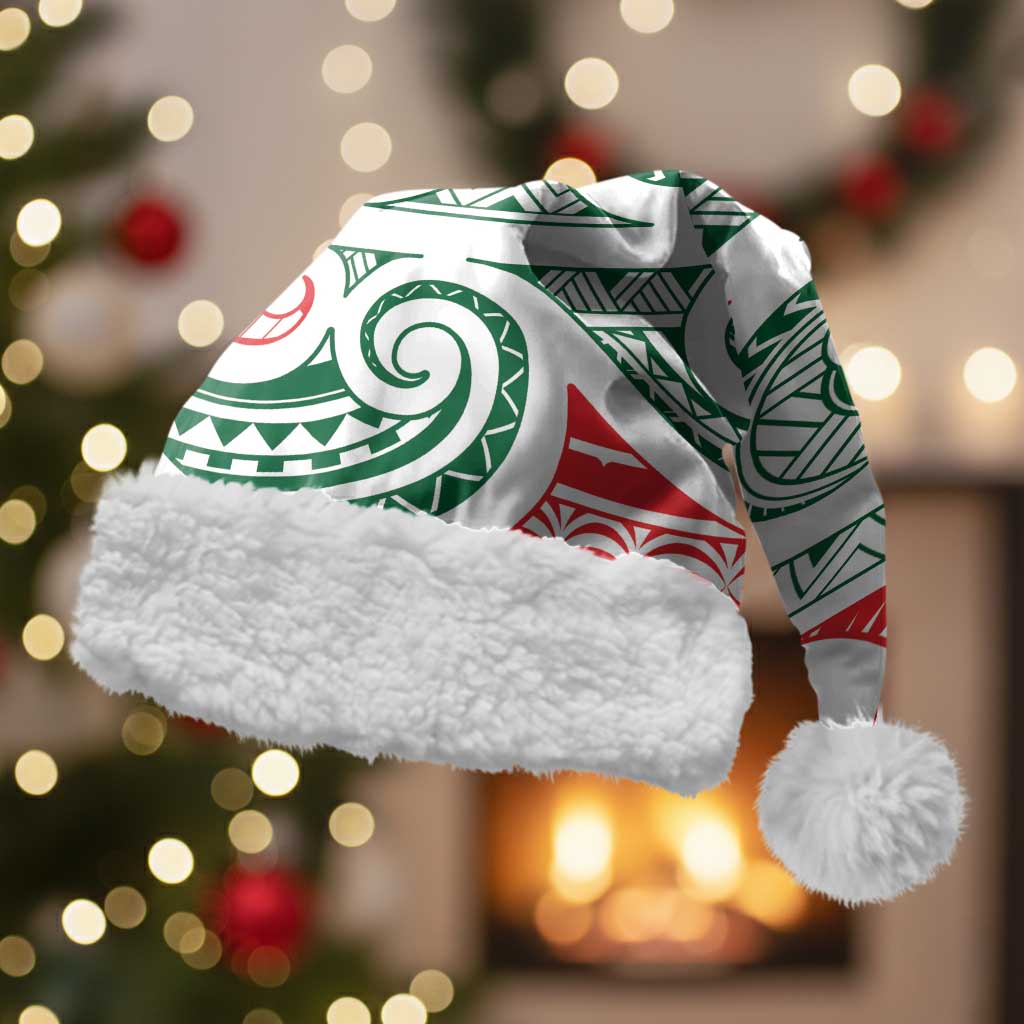 New Zealand Kowhaiwhai Christmas Santa Hat Traditional Maori Koru Pattern LT9 With Fur White - Polynesian Pride