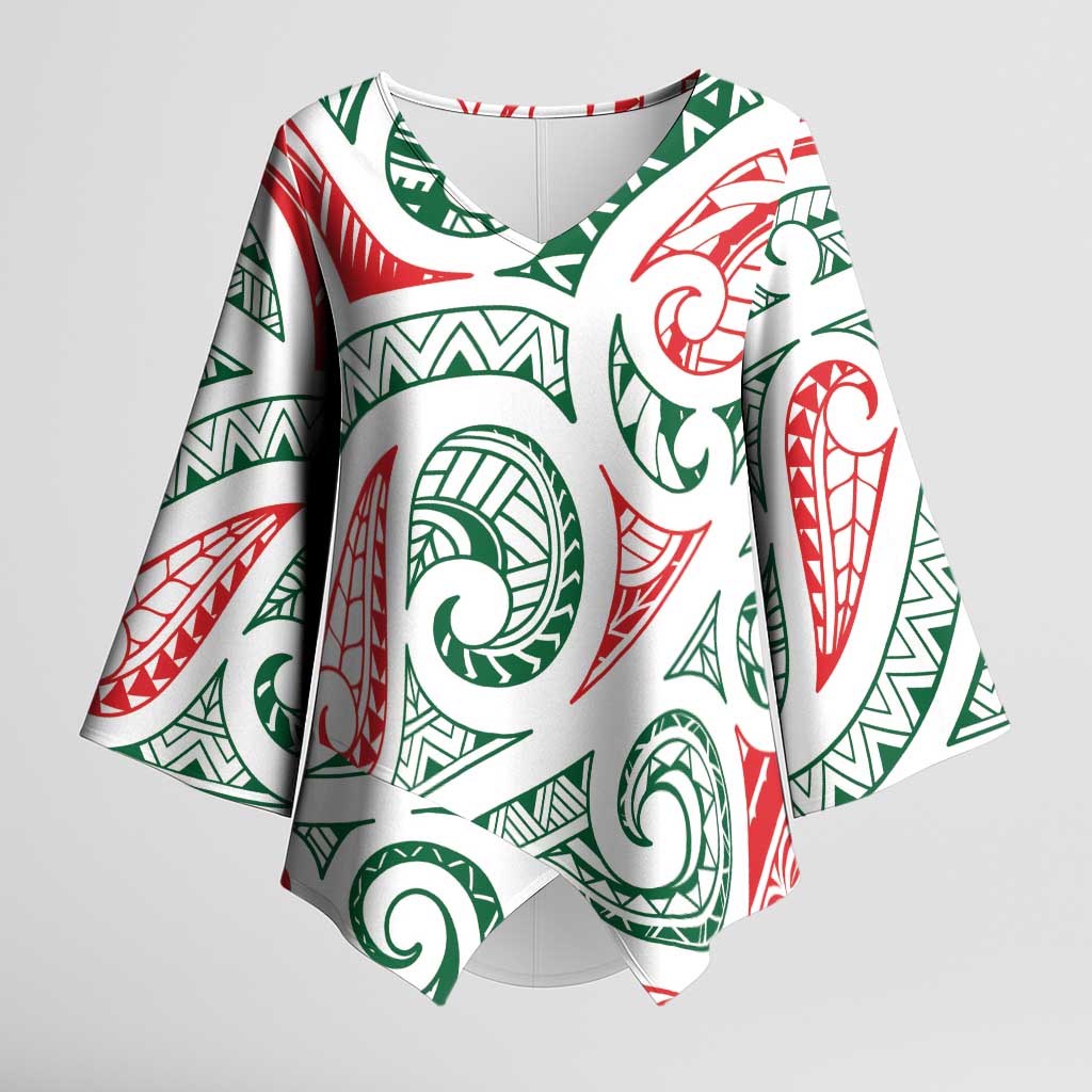 New Zealand Kowhaiwhai Christmas Kimono Sleeve Blouse Traditional Maori Koru Pattern LT9 Female White - Polynesian Pride