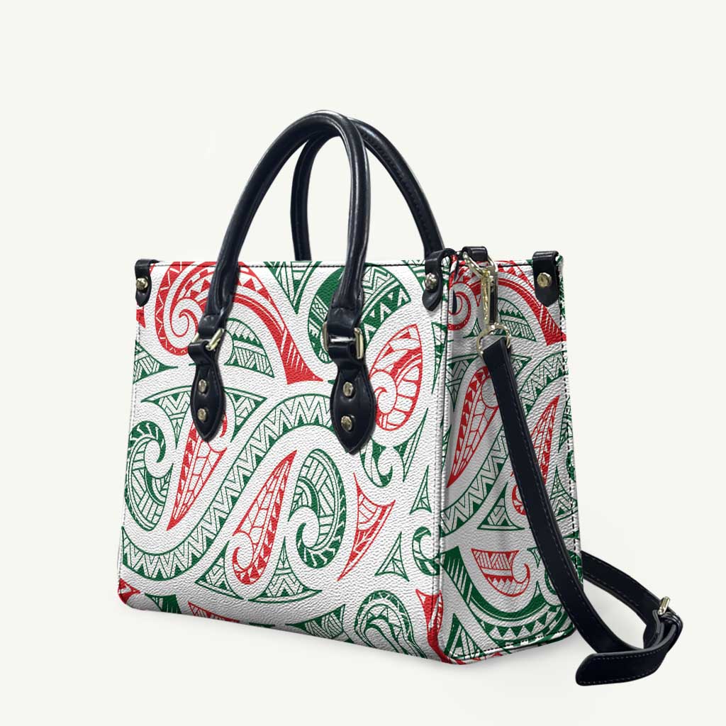 New Zealand Kowhaiwhai Christmas Leather Bag Traditional Maori Koru Pattern LT9 White - Polynesian Pride