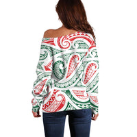 New Zealand Kowhaiwhai Christmas Off Shoulder Sweater Traditional Maori Koru Pattern LT9 - Polynesian Pride