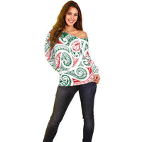 New Zealand Kowhaiwhai Christmas Off Shoulder Sweater Traditional Maori Koru Pattern LT9 - Polynesian Pride