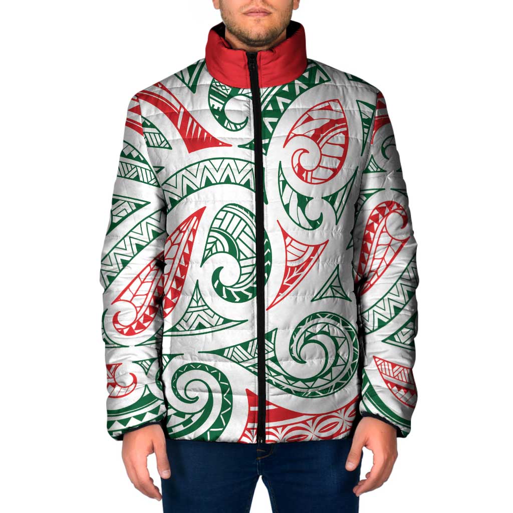 New Zealand Kowhaiwhai Christmas Padded Jacket Traditional Maori Koru Pattern LT9 Men White - Polynesian Pride