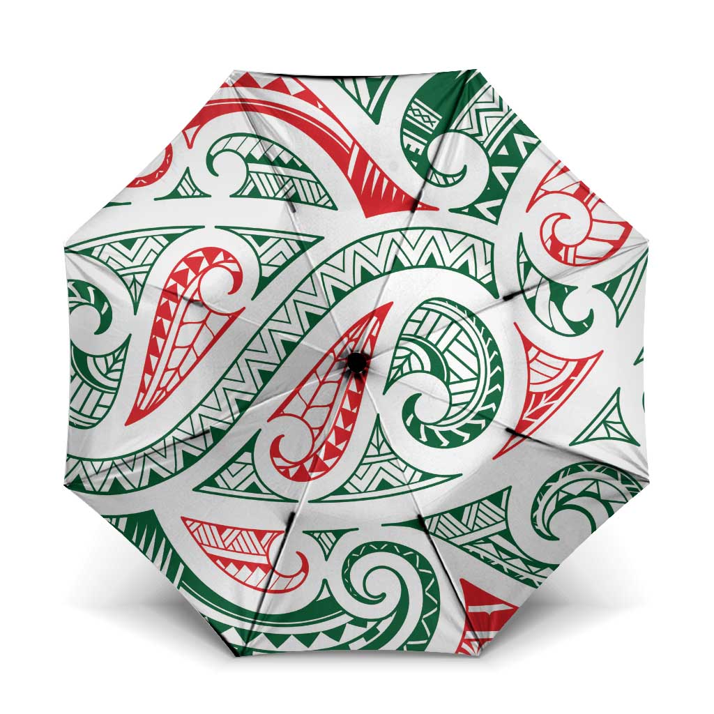 New Zealand Kowhaiwhai Christmas Umbrella Traditional Maori Koru Pattern LT9 One Size Folded 11.42 inch Opened Diameter 37.4 inch White - Polynesian Pride