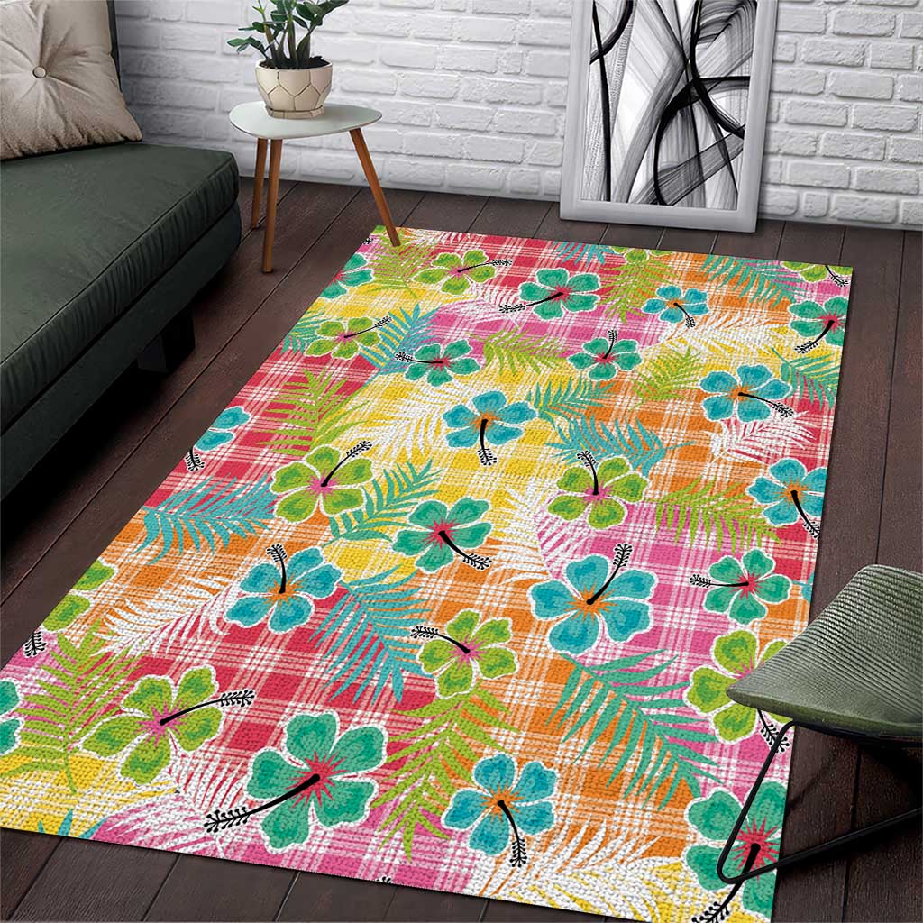 Hawaiian Palaka Area Rug Hibiscus Palm Leaf Pattern LT9 Yellow - Polynesian Pride