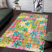 Hawaiian Palaka Area Rug Hibiscus Palm Leaf Pattern LT9 Yellow - Polynesian Pride