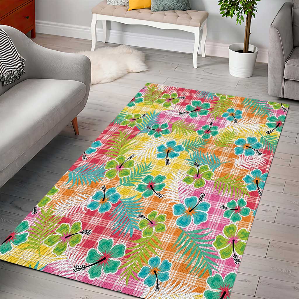 Hawaiian Palaka Area Rug Hibiscus Palm Leaf Pattern LT9 - Polynesian Pride