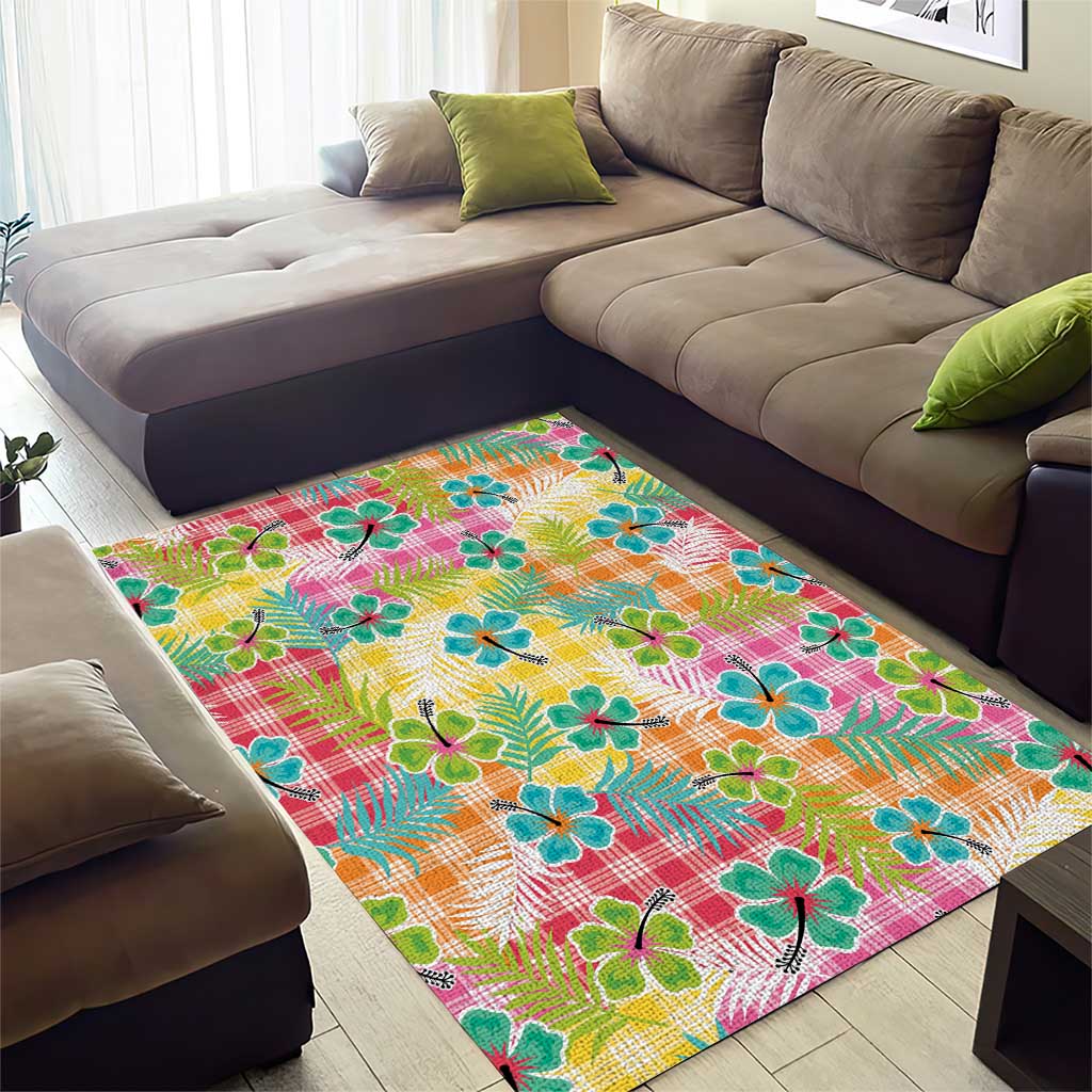 Hawaiian Palaka Area Rug Hibiscus Palm Leaf Pattern LT9 - Polynesian Pride