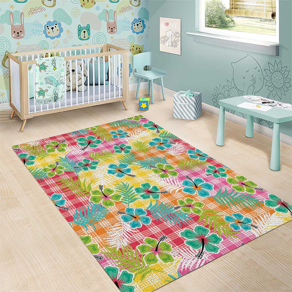 Hawaiian Palaka Area Rug Hibiscus Palm Leaf Pattern LT9 - Polynesian Pride