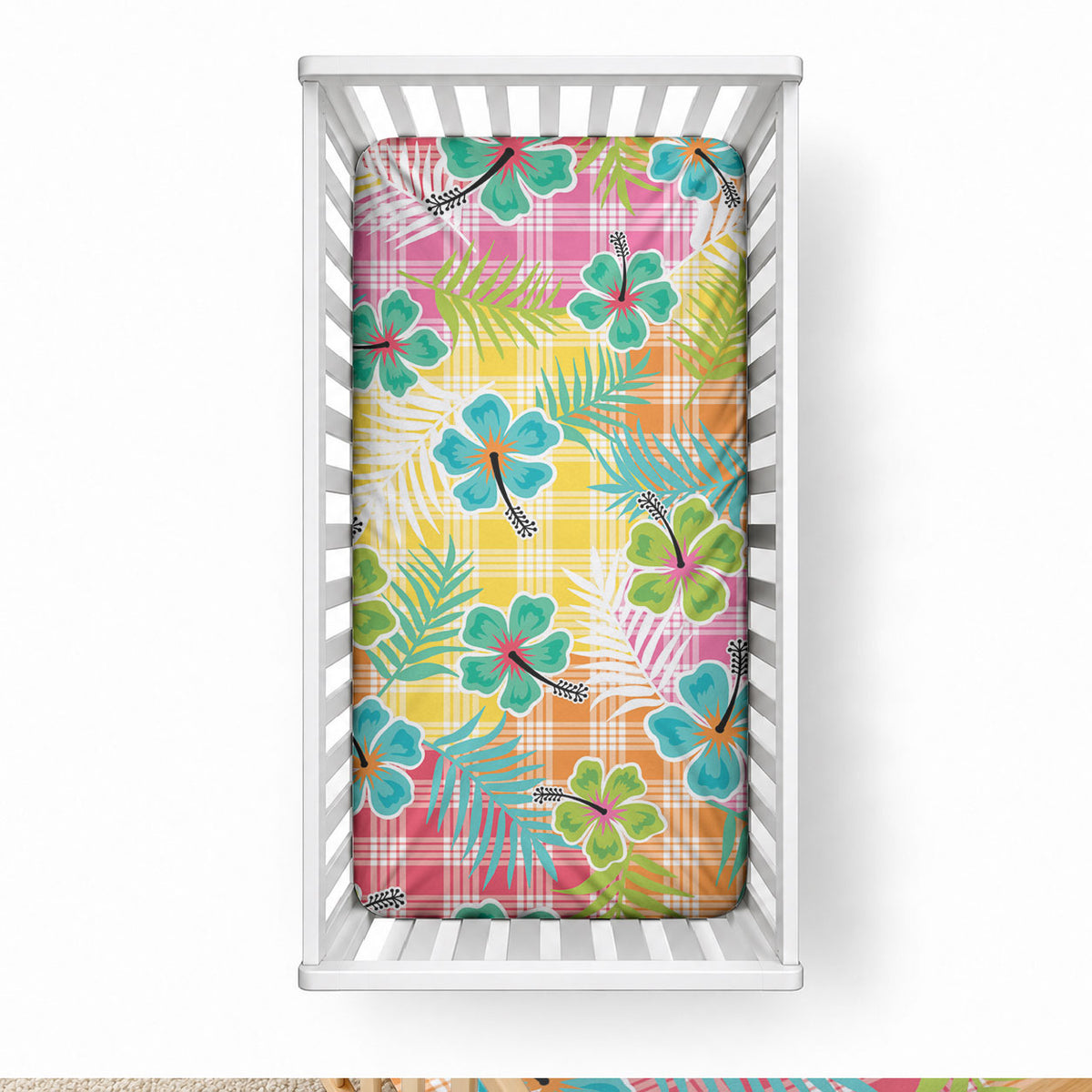 Hawaiian Palaka Baby Bed Cover Hibiscus Palm Leaf Pattern LT9 28 × 52 in Yellow - Polynesian Pride