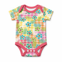 Hawaiian Palaka Baby Onesie Hibiscus Palm Leaf Pattern LT9 Yellow - Polynesian Pride