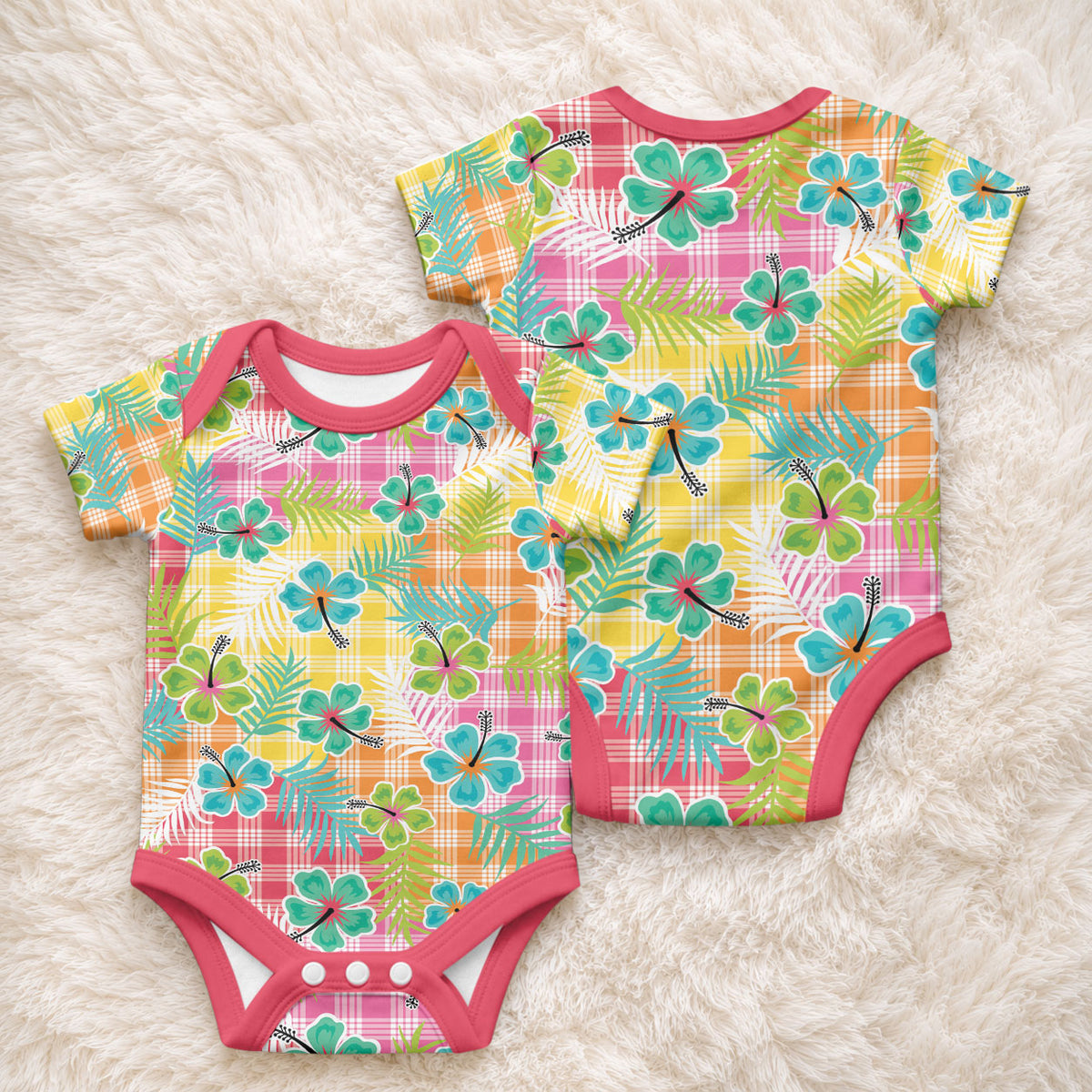 Hawaiian Palaka Baby Onesie Hibiscus Palm Leaf Pattern LT9 - Polynesian Pride