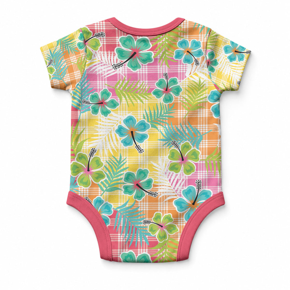Hawaiian Palaka Baby Onesie Hibiscus Palm Leaf Pattern LT9 - Polynesian Pride