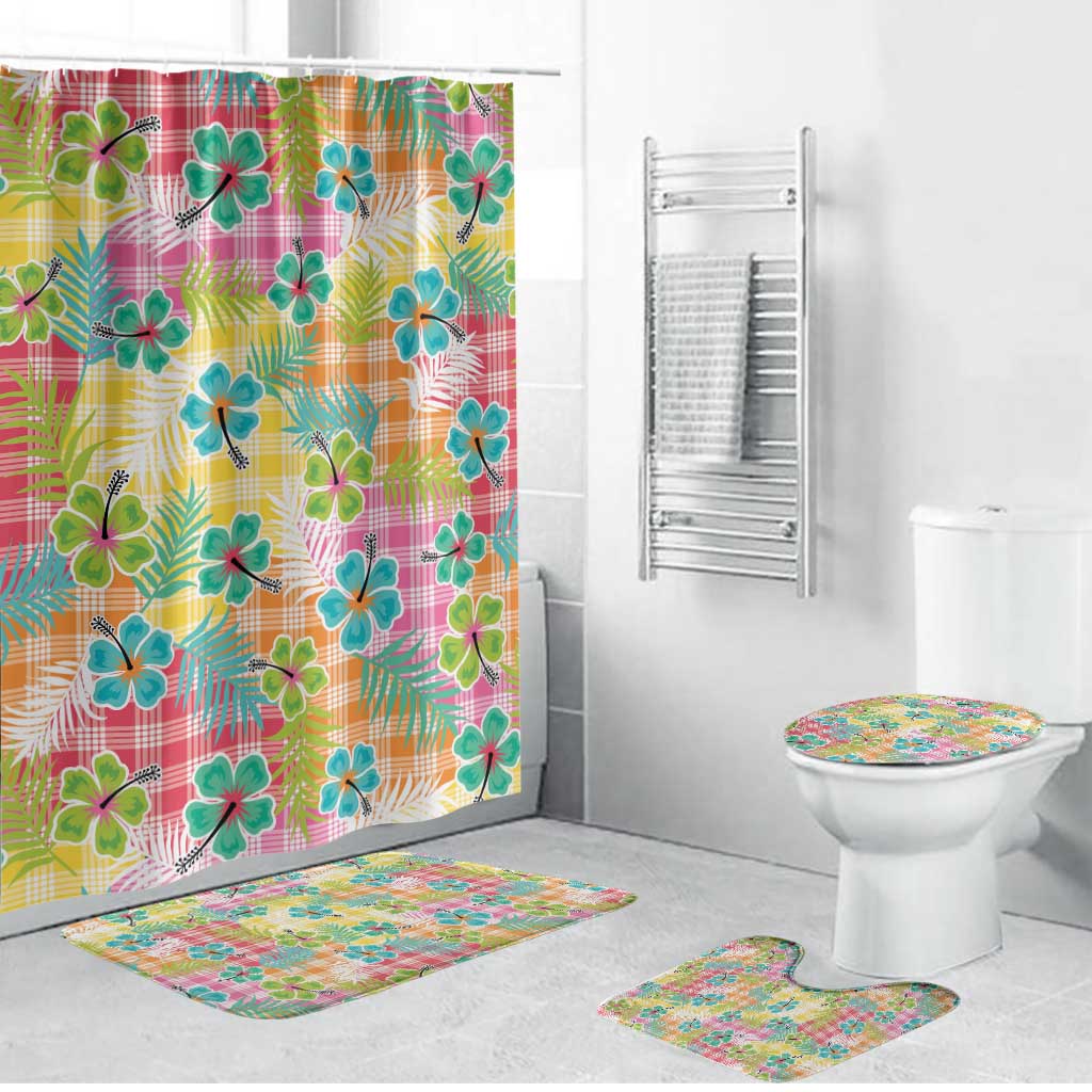 Hawaiian Palaka Bathroom Set Hibiscus Palm Leaf Pattern LT9 Bathroom Set (4 pcs) Yellow - Polynesian Pride