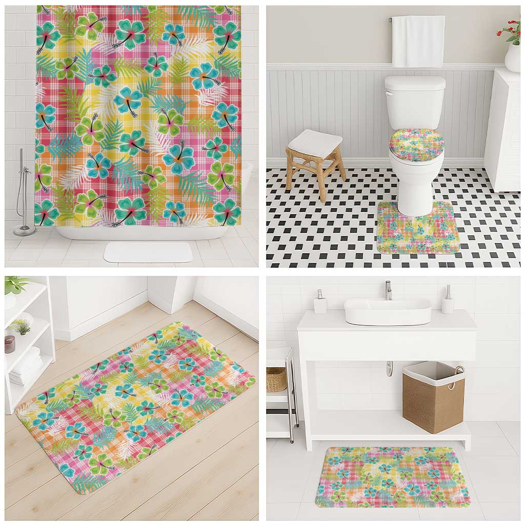 Hawaiian Palaka Bathroom Set Hibiscus Palm Leaf Pattern LT9 - Polynesian Pride