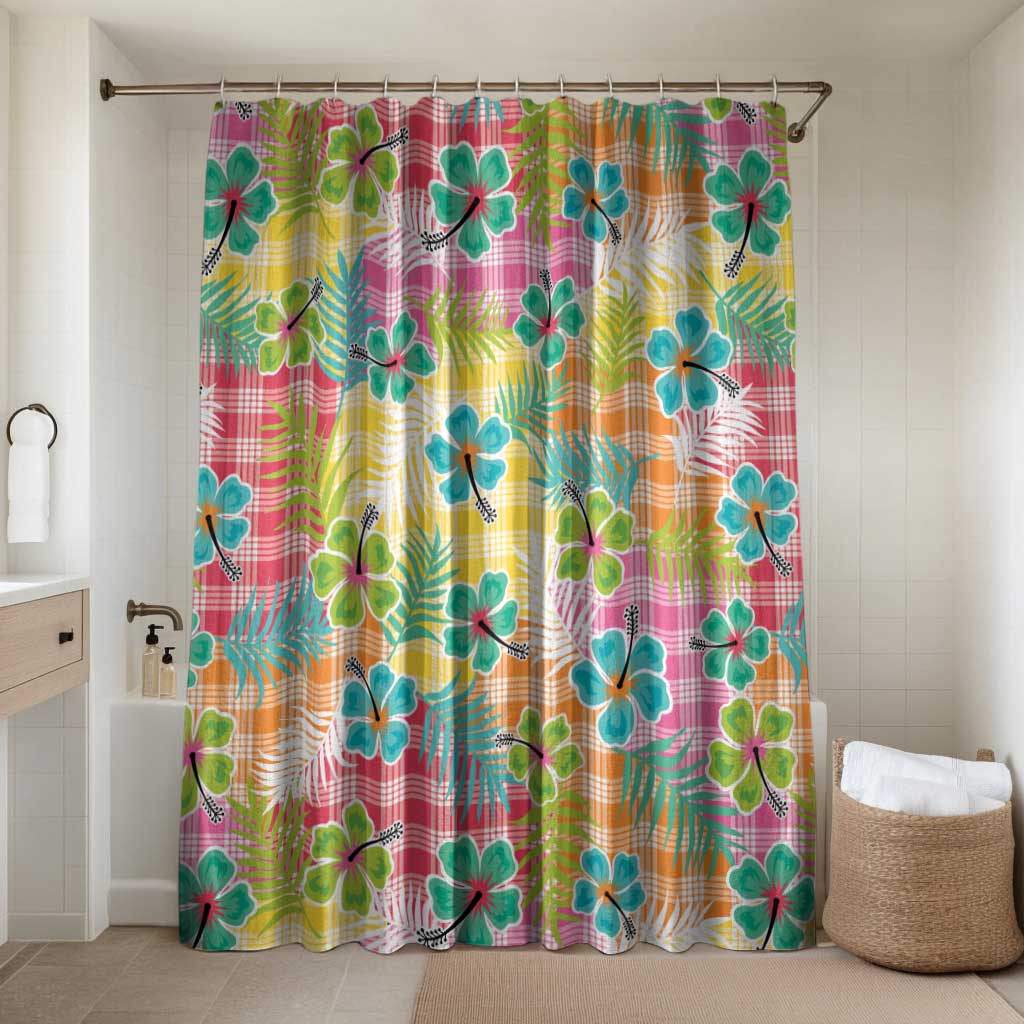 Hawaiian Palaka Bathroom Set Hibiscus Palm Leaf Pattern LT9 Shower Curtain Only Yellow - Polynesian Pride